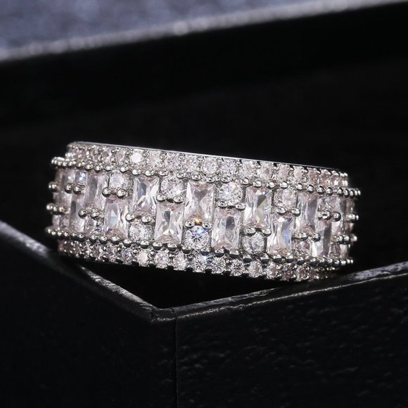 🔥 Fashion Rectangle Round Gems Zircon Luxury Eternity Ring for Women, EVGG1386 - Picture 9 of 15
